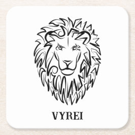 Posavasos Cuadrado De Papel León tribal blanco y negro