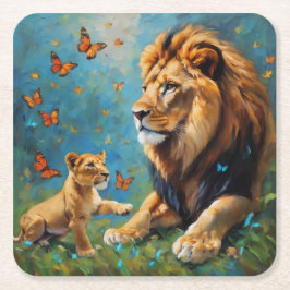 Posavasos Cuadrado De Papel León Y Cubo