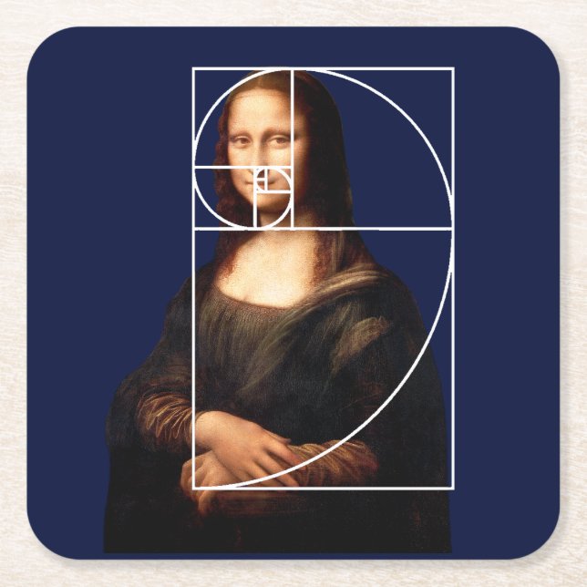 Posavasos Cuadrado De Papel Leonardo da Vinci Mona Lisa Fibonacci Sequence (Anverso)