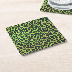 Posavasos Cuadrado De Papel Leopard Black and Green Print
