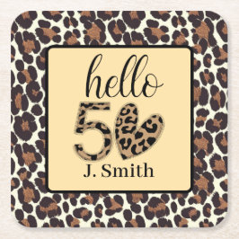 Posavasos Cuadrado De Papel Leopard print 50° cumpleaños