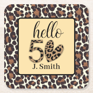Posavasos Cuadrado De Papel Leopard print 50° cumpleaños