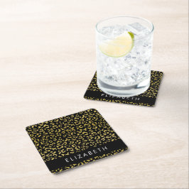 Posavasos Cuadrado De Papel Leopard Print, Gold Leopard, Purpurina, tu nombre