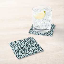 Posavasos Cuadrado De Papel Leopard Print, Leopard Spots, Blue Leopard