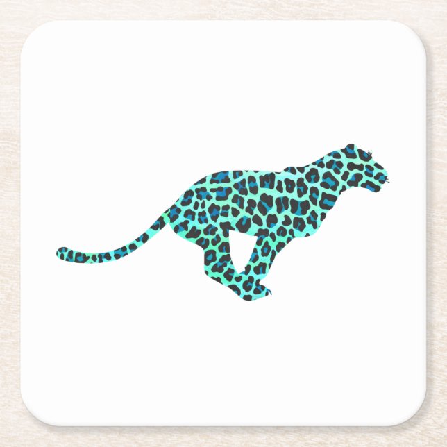 Posavasos Cuadrado De Papel Leopardo negro e impresión Verde azulada (Anverso)