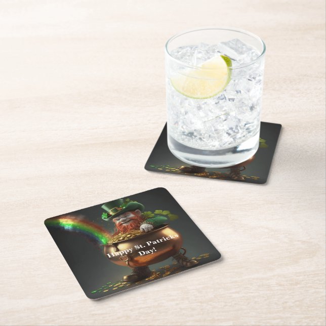 Posavasos Cuadrado De Papel Leprechaun Pot Of Gold  (In situ)