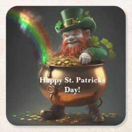 Posavasos Cuadrado De Papel Leprechaun Pot Of Gold 