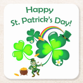 Posavasos Cuadrado De Papel Leprechaun y Shamrock