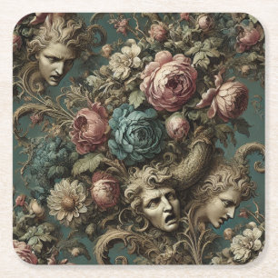 Posavasos Cuadrado De Papel Letanía de Aristócratas – Diseño Floral Gótico