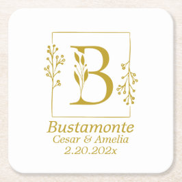 Posavasos Cuadrado De Papel Letra botánica de oro moderna B