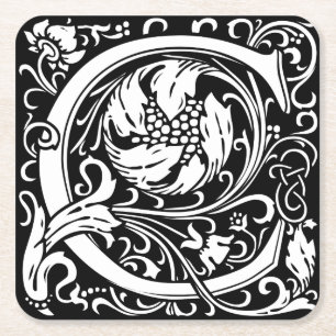Posavasos Cuadrado De Papel Letra C Monograma Arte Nouveau Medieval
