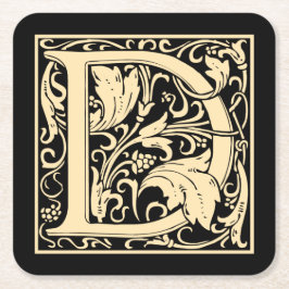 Posavasos Cuadrado De Papel Letra D vintage primera letra Sepia sobre negro