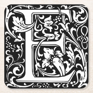 Posavasos Cuadrado De Papel Letra E Monograma Medieval Art Nouveau