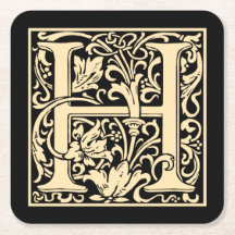 Letra H primera letra vintage Sepia Beige sobre ne