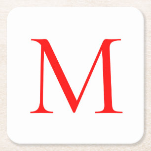 Posavasos Cuadrado De Papel Letra inicial blanco rojo monogramado profesional