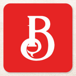 Posavasos Cuadrado De Papel Letra inicial clásica blanca monogramada roja