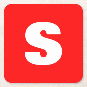 Posavasos Cuadrado De Papel Letra inicial monograma estilo moderno rojo blanco