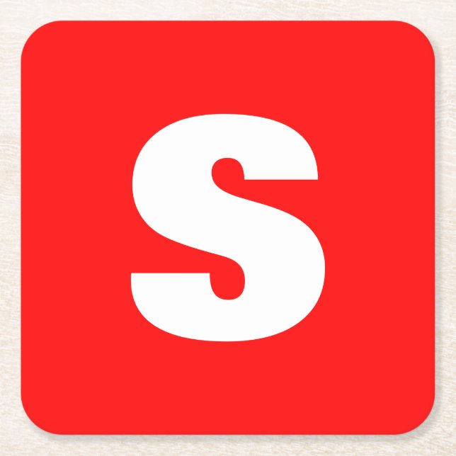 Posavasos Cuadrado De Papel Letra inicial monograma estilo moderno rojo blanco (Anverso)