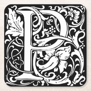 Posavasos Cuadrado De Papel Letra P Monograma Medieval Art Nouveau