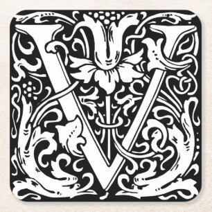 Posavasos Cuadrado De Papel Letra V Monograma Medieval Art Nouveau