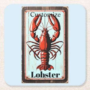 Posavasos Cuadrado De Papel Letrero de langosta vintage Thunder_Cove