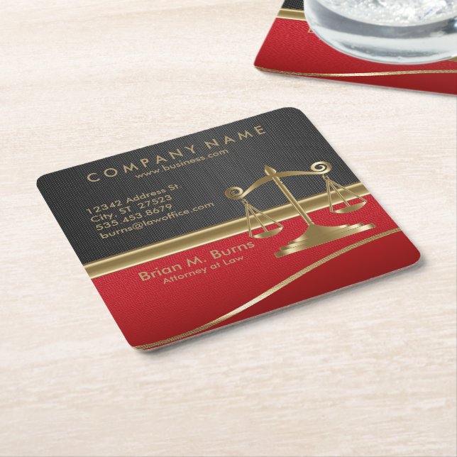 Posavasos Cuadrado De Papel Ley| Escala de justicia| Personalizable (En perspectiva)