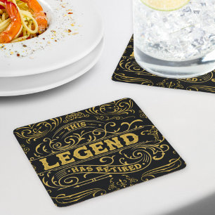 Posavasos Cuadrado De Papel Leyenda de Oro Negro Vintage Jubilación