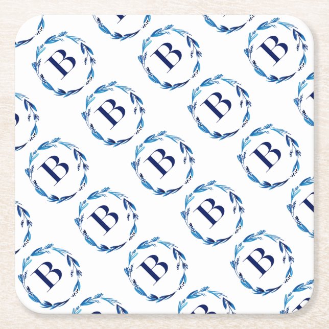 Posavasos Cuadrado De Papel Leyenda floral azul 'B' (Anverso)