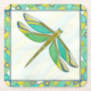 Posavasos Cuadrado De Papel Libélula en colores pastel luminosa por la fuga d