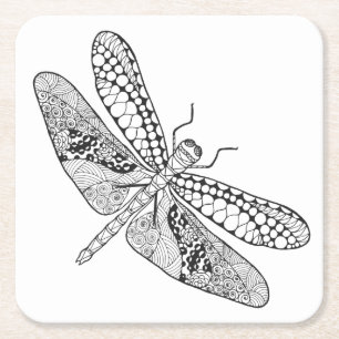 Posavasos Cuadrado De Papel Libélula Zendoodle