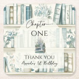 Posavasos Cuadrado De Papel Library Chapter ONE Blue Boy Book 1st Birthday