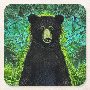 Posavasos Cuadrado De Papel Libro de cuentos divertido pequeño oso negro