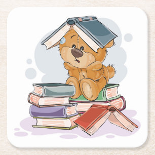 Posavasos Cuadrado De Papel Libros de lectura de oso de Personalizado lindo