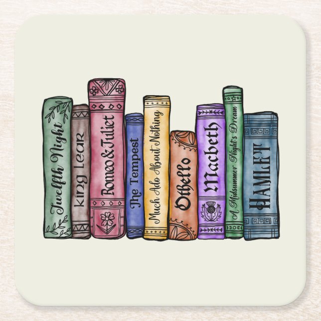Posavasos Cuadrado De Papel Libros de Shakespeare No. 1 (Anverso)