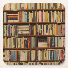 Posavasos Cuadrado De Papel Libros en la biblioteca