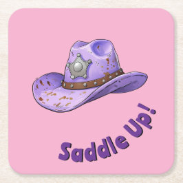Posavasos Cuadrado De Papel Light Purple Cowgirl Hat