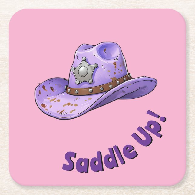 Posavasos Cuadrado De Papel Light Purple Cowgirl Hat (Anverso)