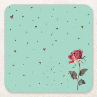 Posavasos Cuadrado De Papel light red rose printed 