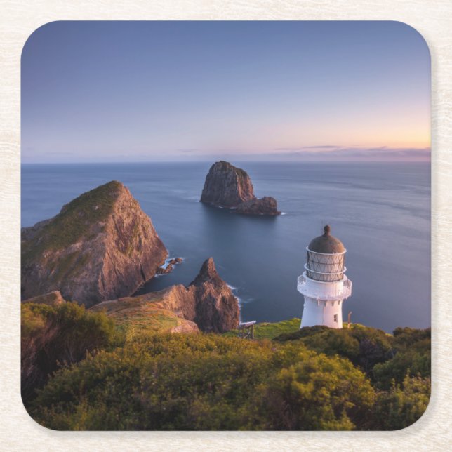 Posavasos Cuadrado De Papel Lighthouses | Lighthouse Cape Brett New Zealand (Anverso)