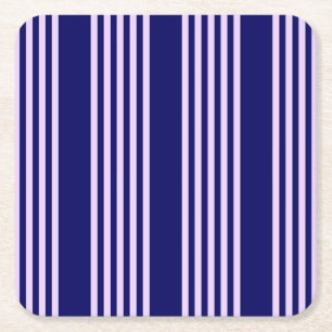 Posavasos Cuadrado De Papel Lilac púrpura y azul marino cinco rayas patrón