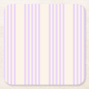 Posavasos Cuadrado De Papel Lilac púrpura y beige cinco rayas patrón