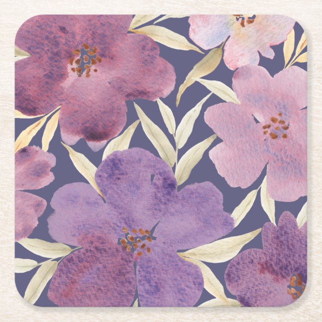 Posavasos Cuadrado De Papel Lilas en acuarela  (Anverso)