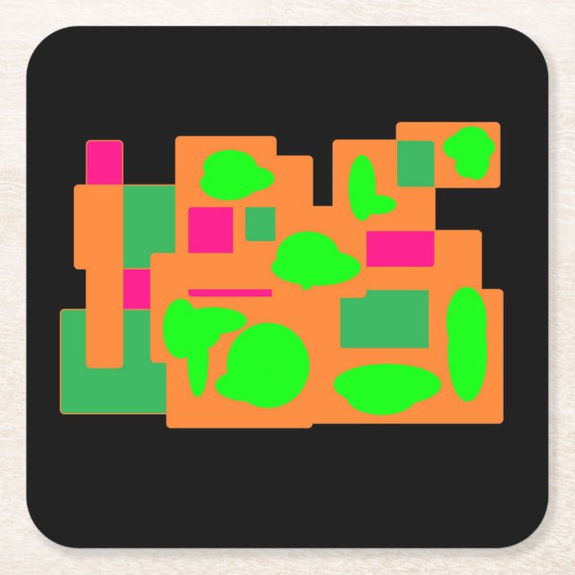 Posavasos Cuadrado De Papel Lilis de melocotón rosa con motivos negros (Anverso)