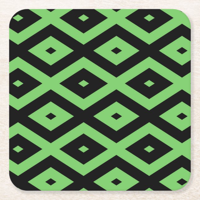 Posavasos Cuadrado De Papel Lime green and black diamond pattern (Anverso)