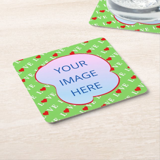 Posavasos Cuadrado De Papel Lime Green LOVE (En perspectiva)