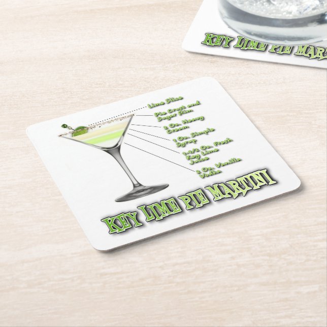 Posavasos Cuadrado De Papel Lime Pie Martini Cocktail Recipe Art (En perspectiva)