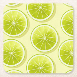 Posavasos Cuadrado De Papel Lime Slices en amarillo claro