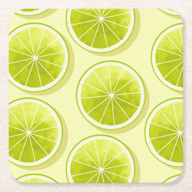 Posavasos Cuadrado De Papel Lime Slices en amarillo claro (Anverso)