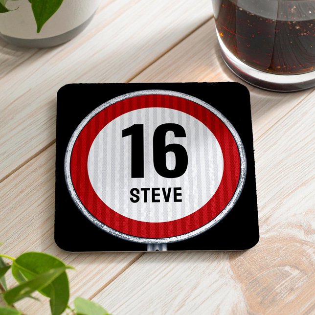 Posavasos Cuadrado De Papel Límite de velocidad cumpleaños 16 PERSONALIZABLE (Subido por el creador)