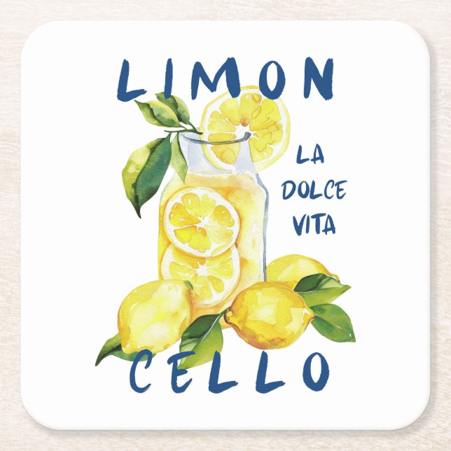 Posavasos Cuadrado De Papel Limoncello Italy –La Dolce Vita Lemon Summer Party (Anverso)